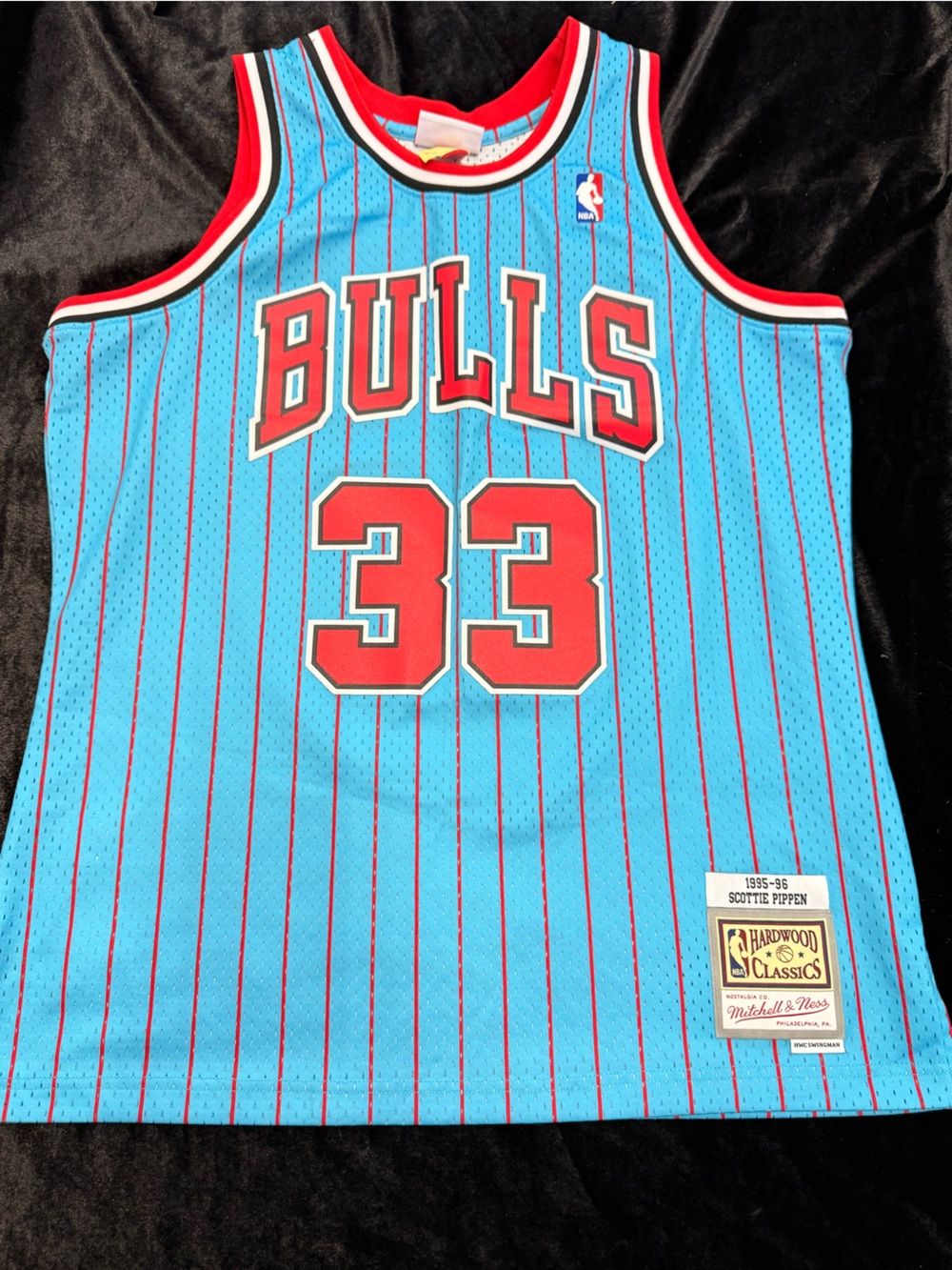 Mitchell & Ness Teal Basketball Jersey with Red Pinstripes